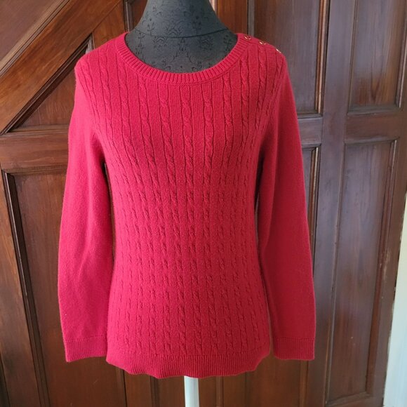 Talbots Cable Knit Red Sweater With Button Detail M - Picture 1 of 7